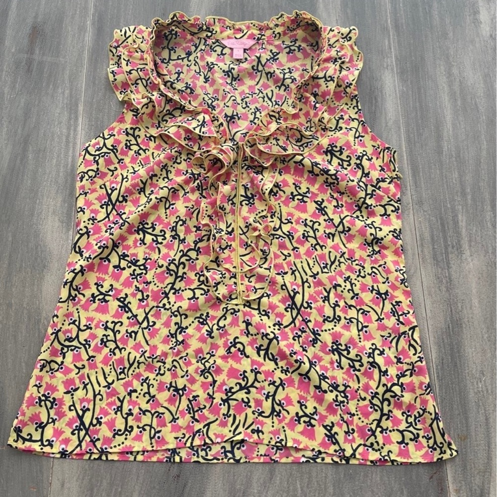 Lilly Pulitzer Allison Top Ruffle Floral Sleeveless Blouse Small